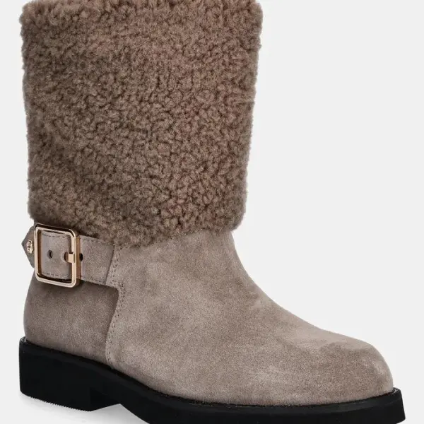 Botine Avelle din piele întoarsă bej - Bej