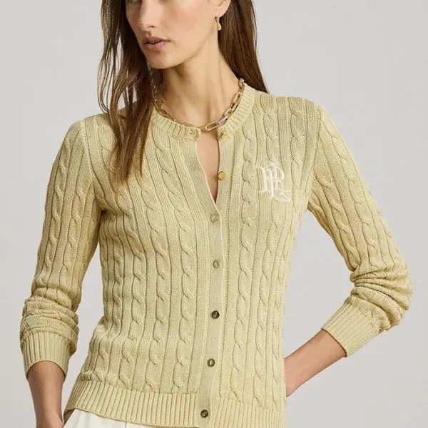 Cardigan Avelle pentru femei din bumbac galben - Alb