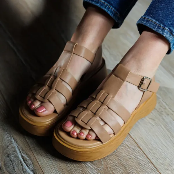 Sandale Avelle flatform bej impletite - Bej